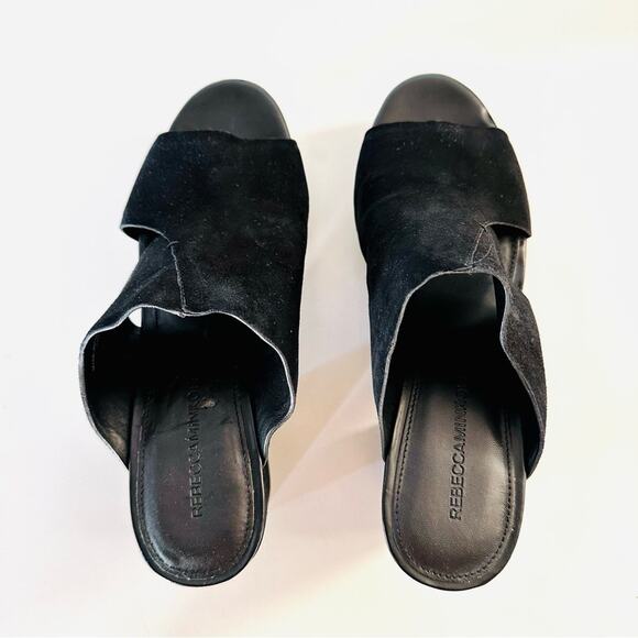 NEW REBECCA MINKOFF Classic Black Suede Chunky Platform Heeled Sandals Mules 8.5 - Picture 12 of 12